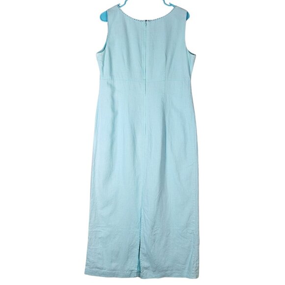 Sag Harbor Linen Maxi Dress, Size 12, Light Blue Embroidered Butterflies 🦋 - Picture 2 of 16